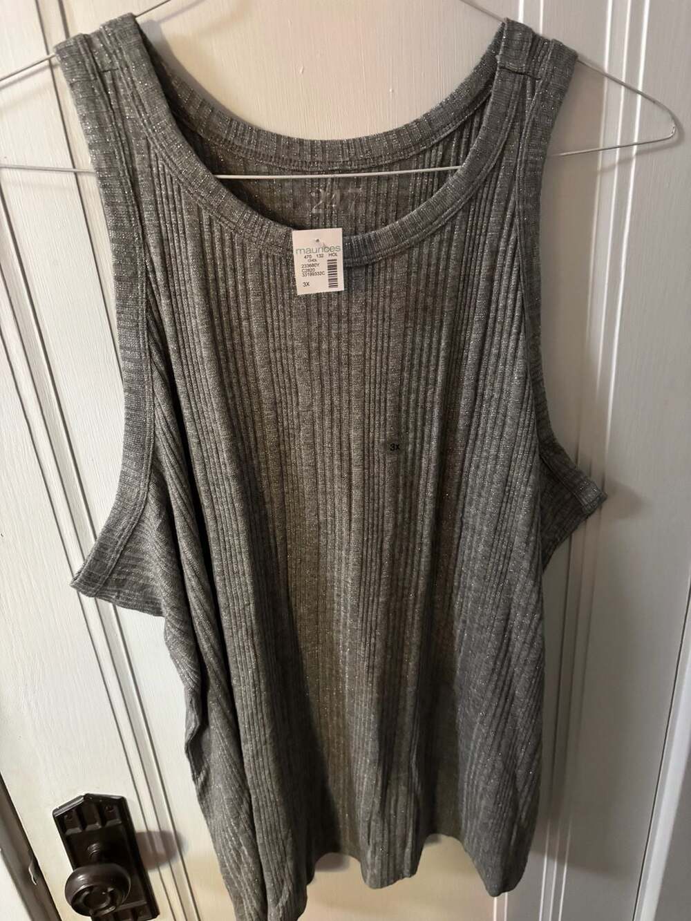 Maurices 24/7 Grey Ribbed Shimmer Tank Top Size 3X
